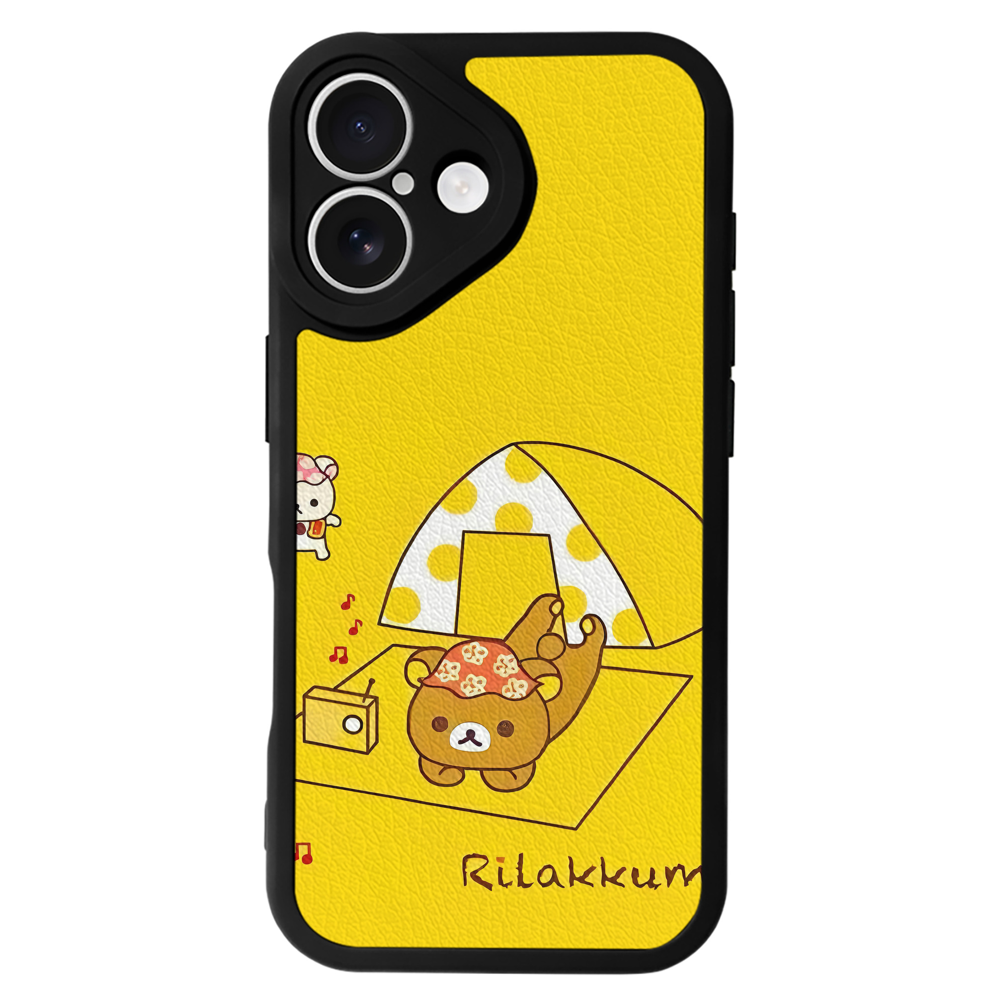 （画像用） リラックマ リラックマ キイロイトリ Rilakkuma Korilakkuma Kiiroitori 【iPhone 16シリーズ対応】シリコンスマホケース（レザー調） 材質：シリコン